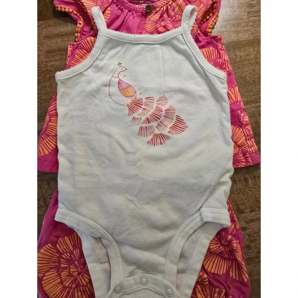 Carters Baby Girls 3 Piece Set Pink Orange Floral Top Bloomer Shorts Bodysuit 9M